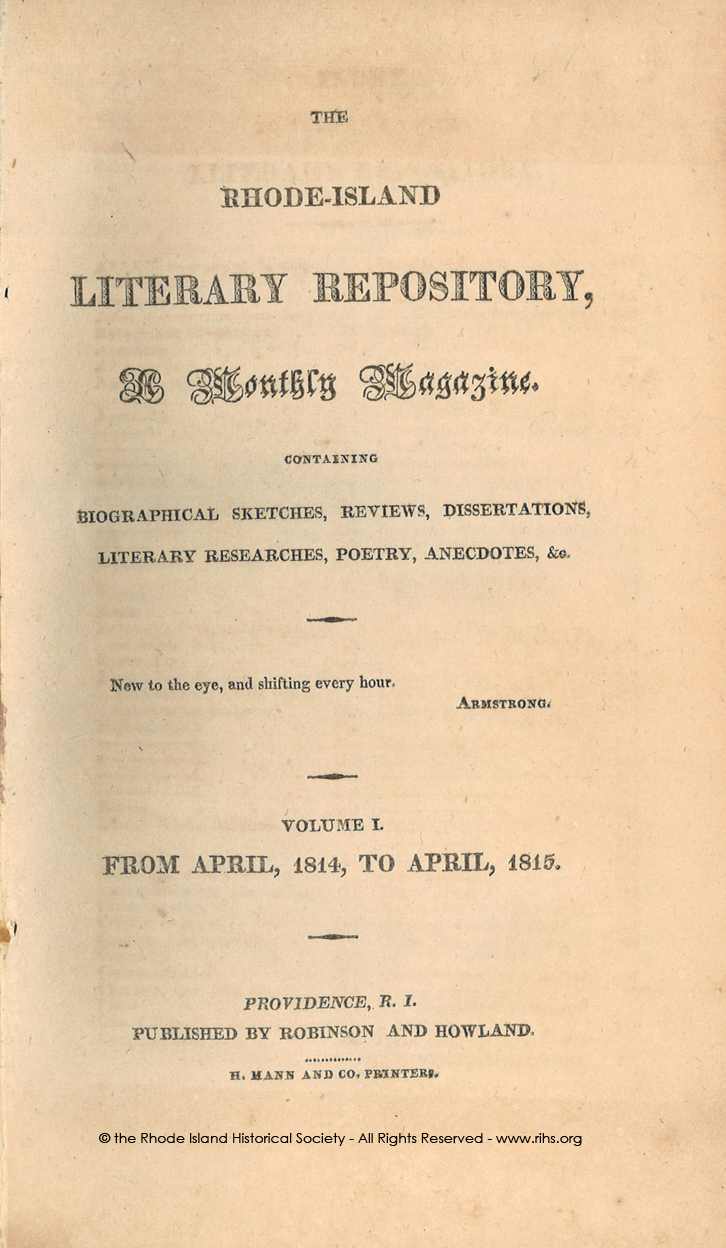 The Rhode Island Literary Repository. RIHS Library, AP 2 R5