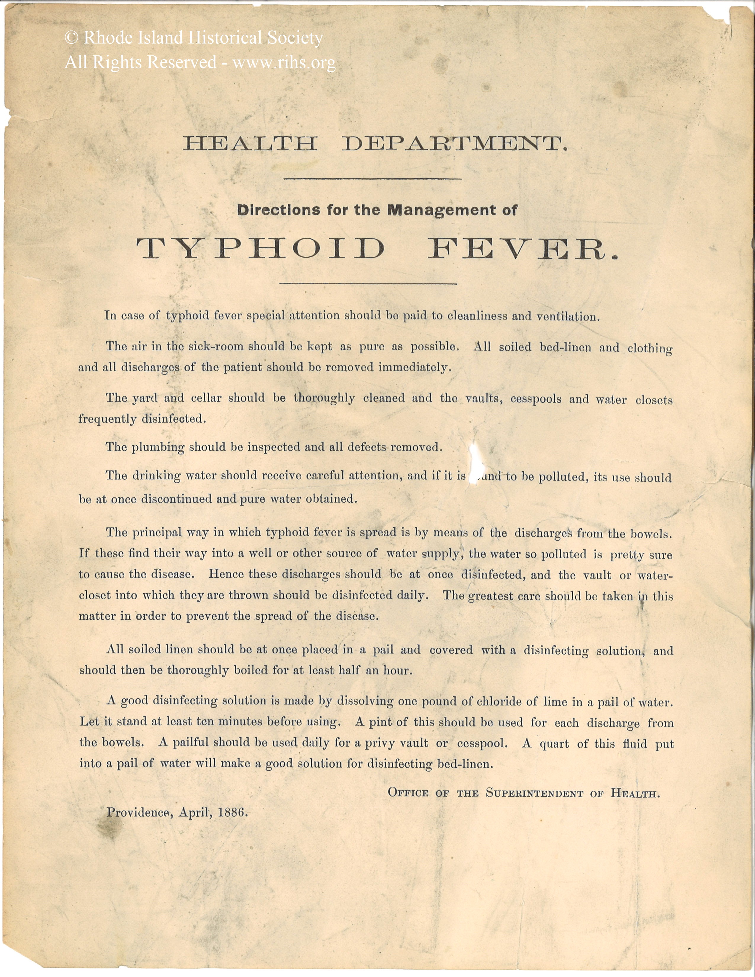 Typhoid Fever Broadside